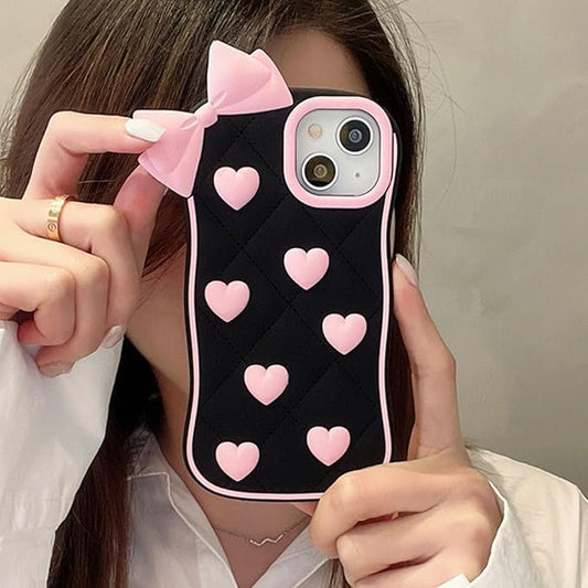 3D Pink Heart Bow Case