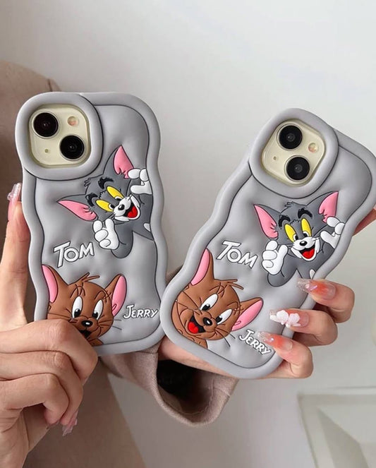 3D Tom & Jerry Cartoon Case (Grey Black )