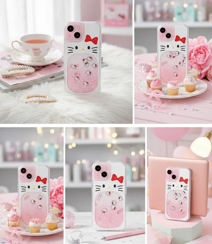 Hello Kitty Glitter Waterfall Transparent Case (NEW)