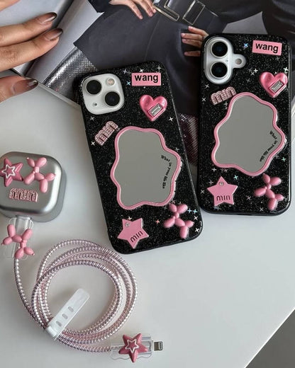 3D Black Pink Mirror Case