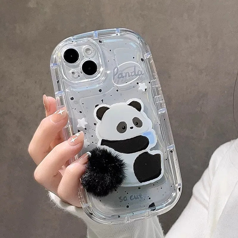 Bunny Panda Plush Tail Black Furr Case (NEW)