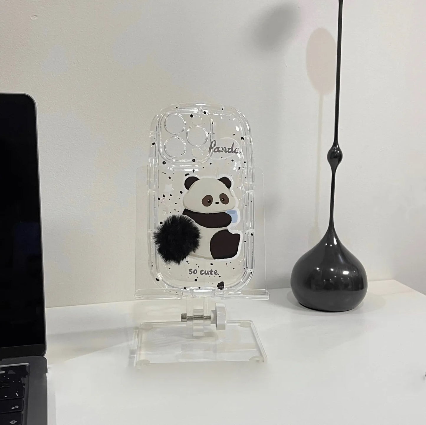 Bunny Panda Plush Tail Black Furr Case (NEW)