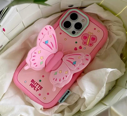 3D Pink Case With Cute Butterfly