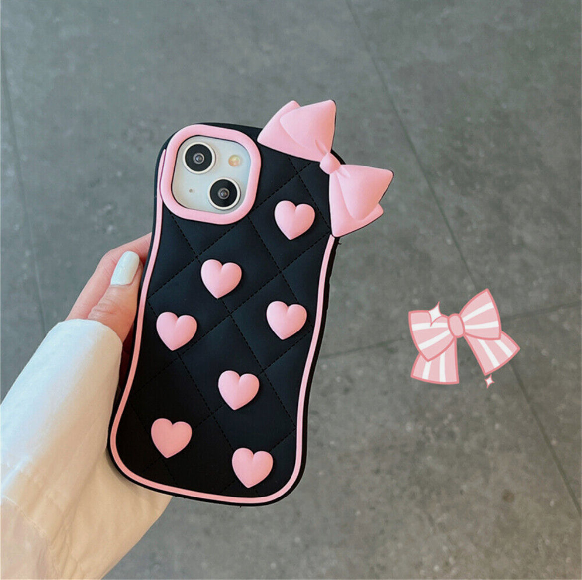 3D Pink Heart Bow Case