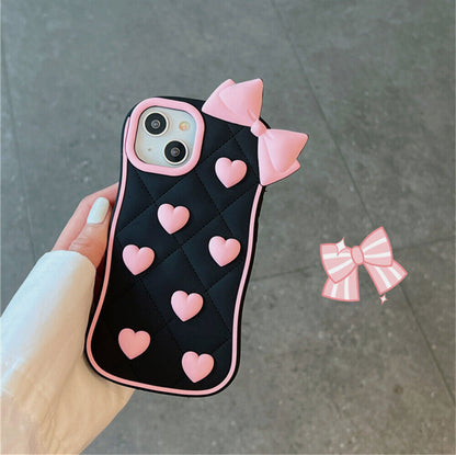 3D Pink Heart Bow Case