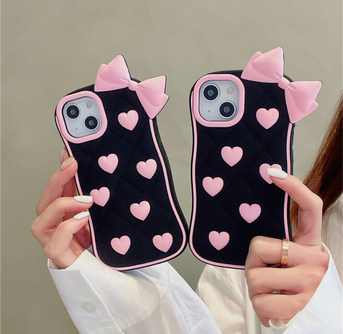 3D Pink Heart Bow Case