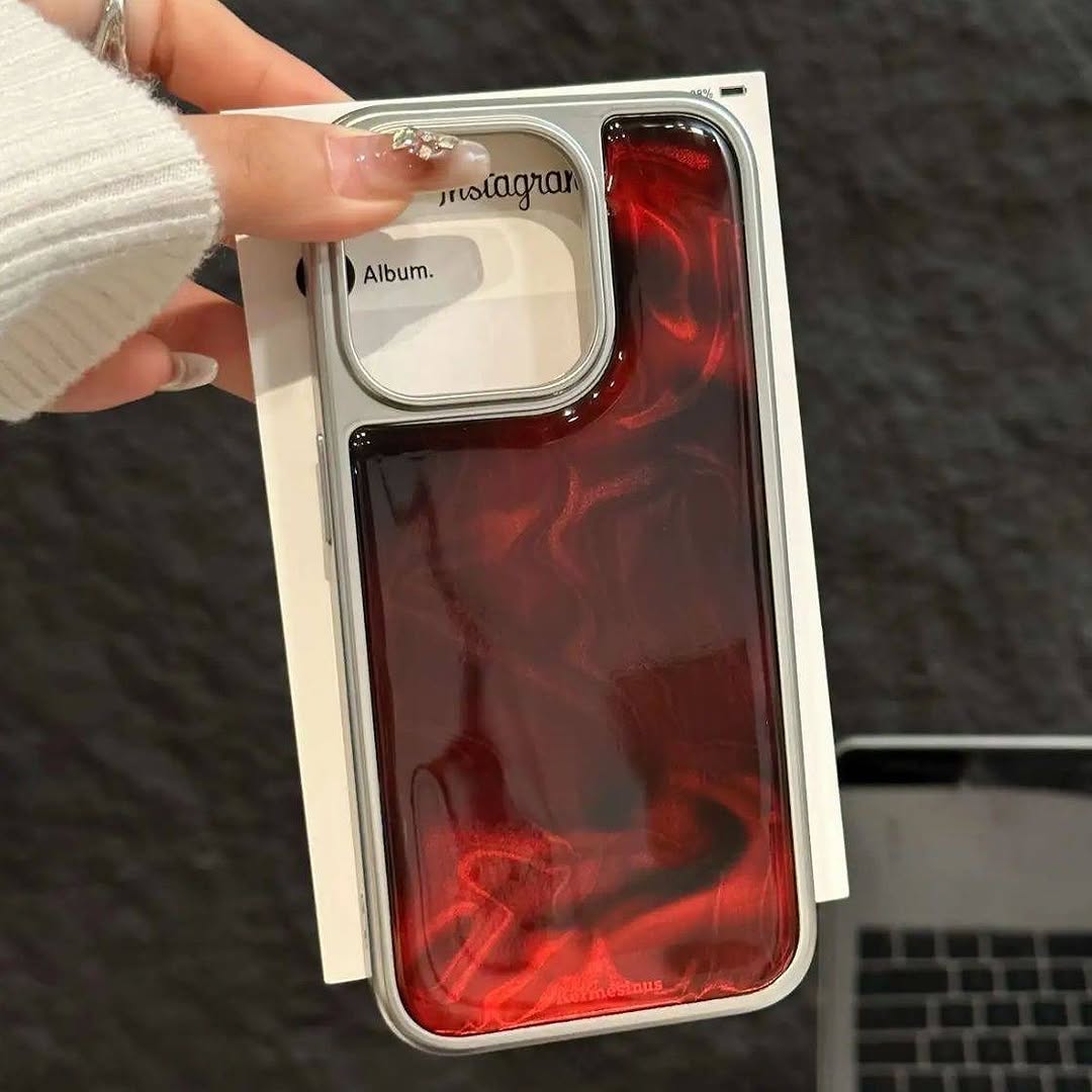 Red Epoxy Resin Ripple Silver Plated Case (NEW)