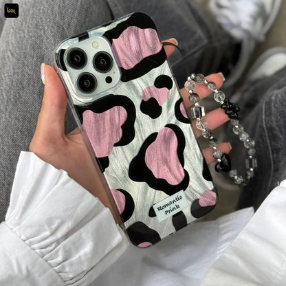 Glossy Cow Print Case With Chain