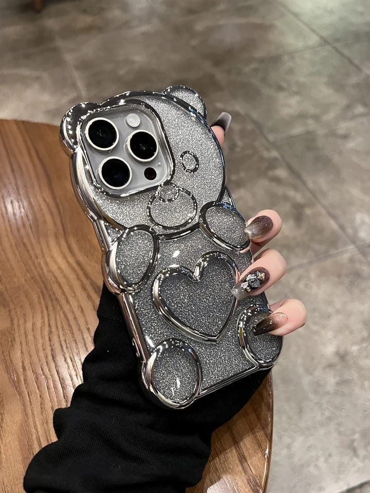 Silver Bear Glitter Shiny Case