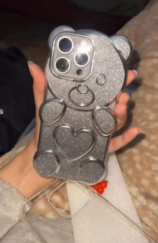 Silver Bear Glitter Shiny Case