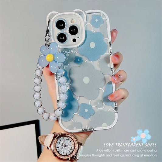 Soft TPU Blue Floral Case with Chain