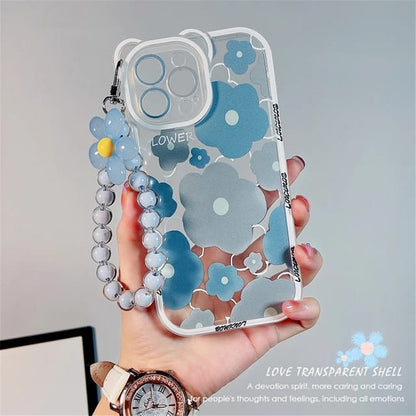 Soft TPU Blue Floral Case with Chain