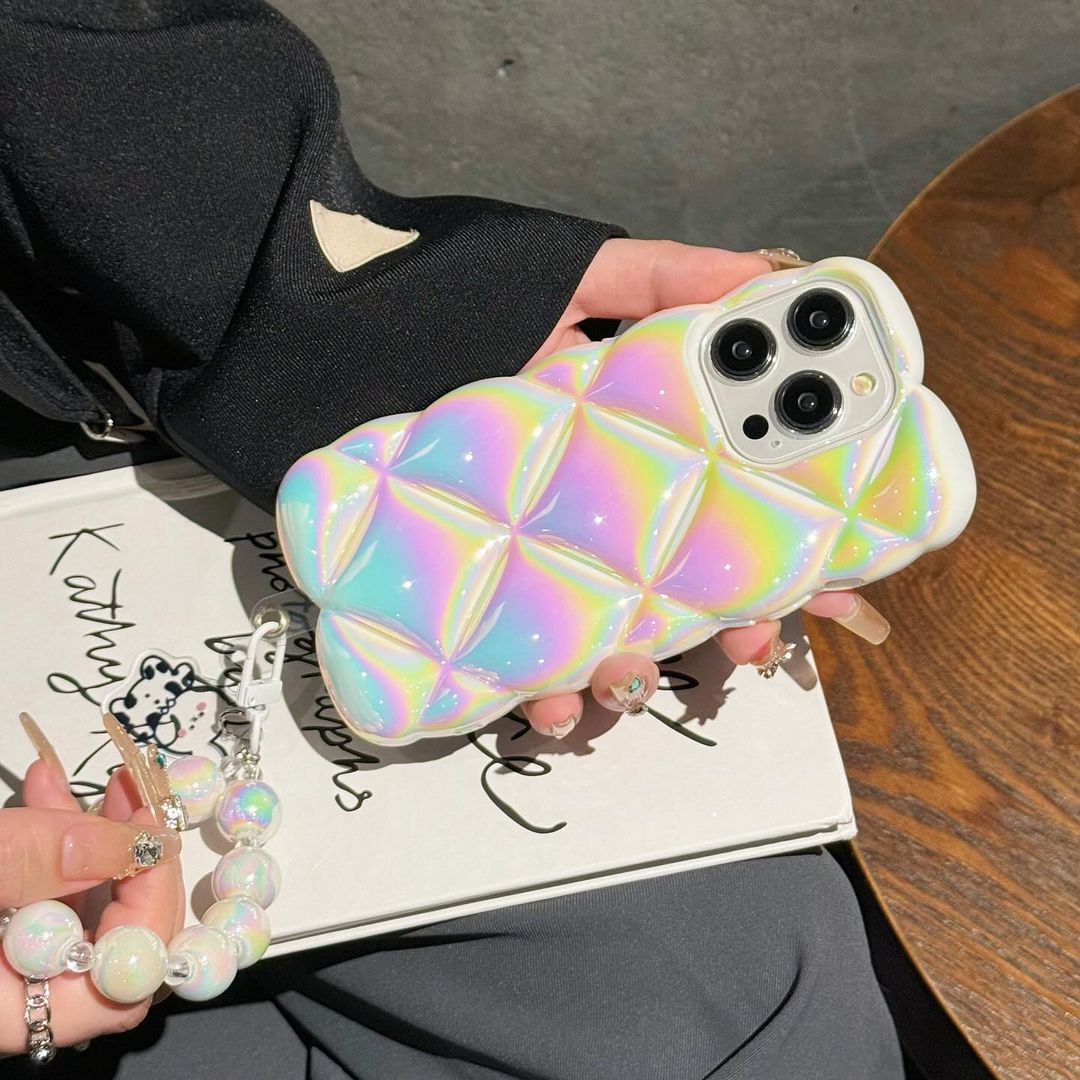 Luxury Electroplated Colorful Holographic TPU case with High Quality Bear Chain (NEW)