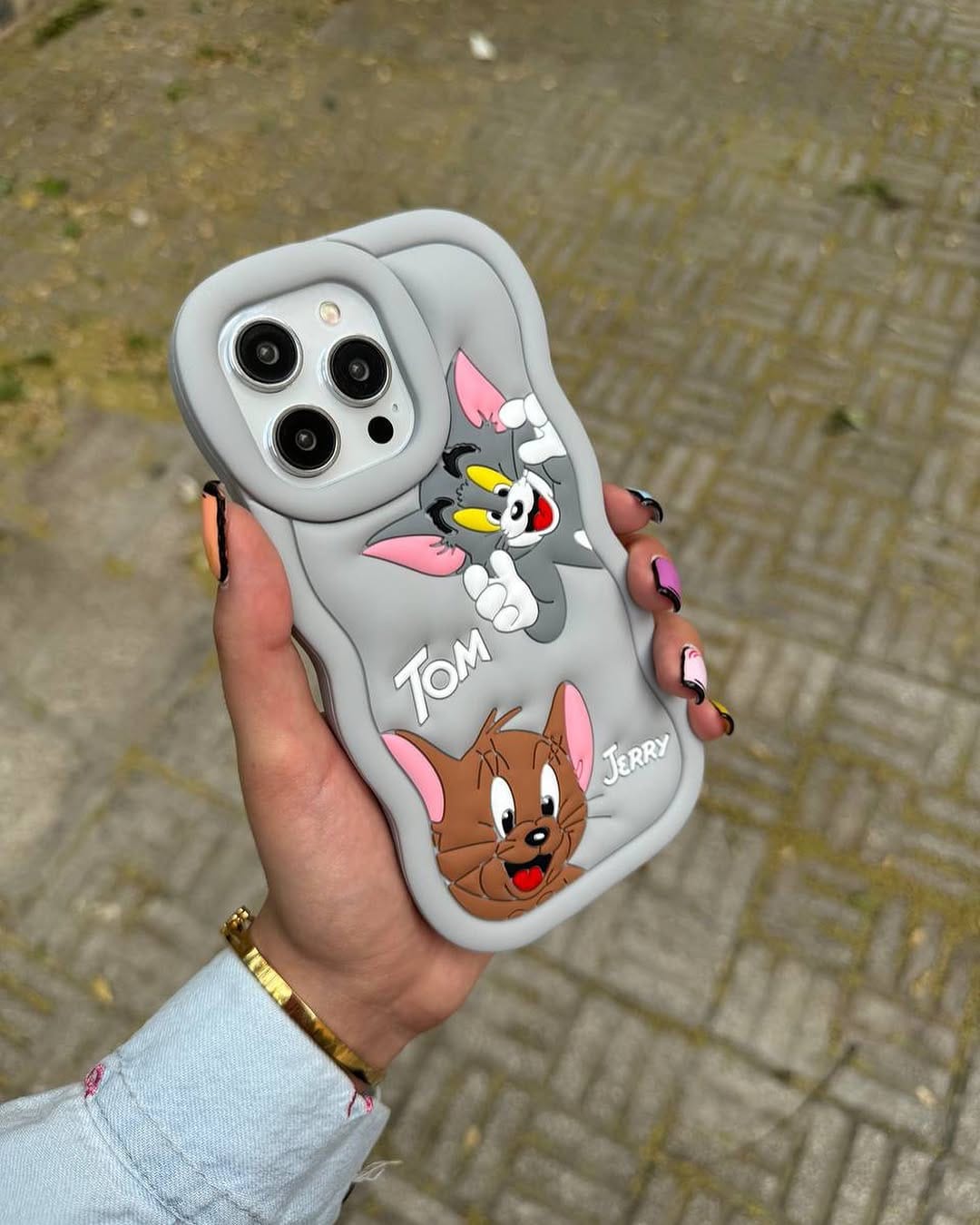 3D Tom & Jerry Cartoon Case (Grey Black )
