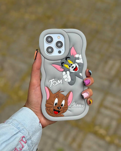 3D Tom & Jerry Cartoon Case (Grey Black )