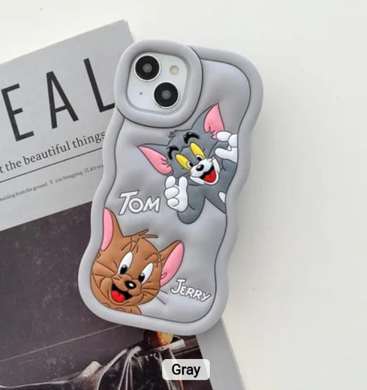 3D Tom & Jerry Cartoon Case (Grey Black )