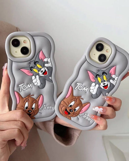3D Tom & Jerry Cartoon Case (Grey Black )
