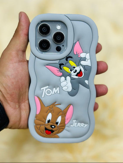 3D Tom & Jerry Cartoon Case (Grey Black )