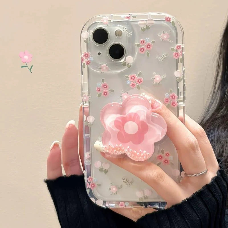 Transparent Pink Flower Case With Holder