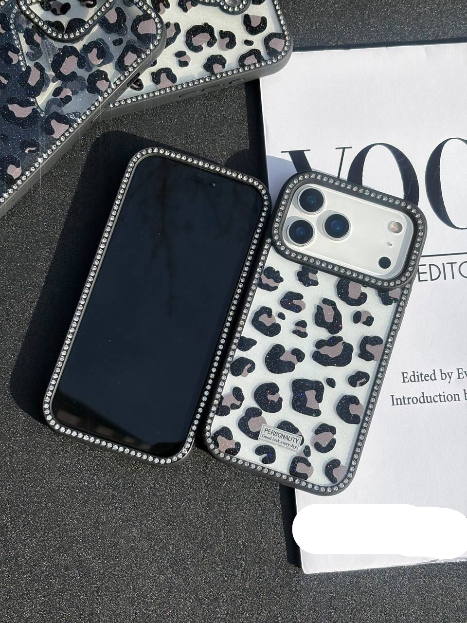 Premium Quality Black Leopard Case With Front & Back Diamond 💎