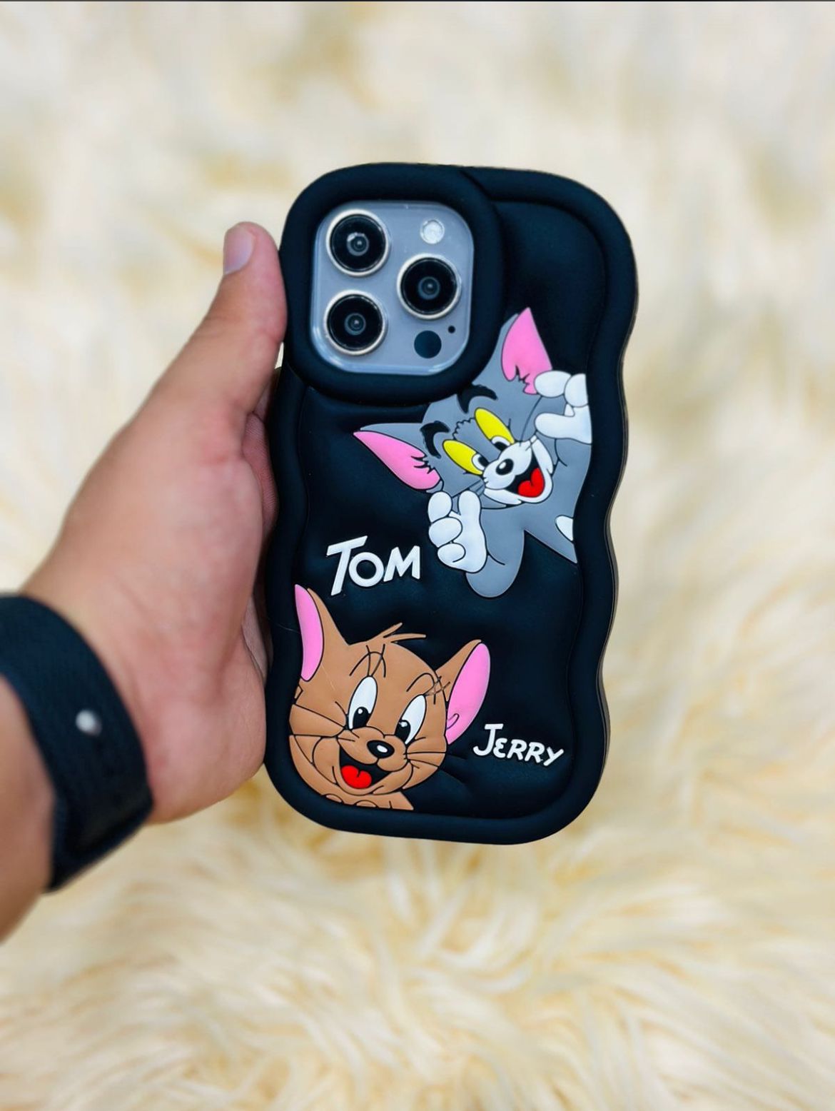 3D Tom & Jerry Cartoon Case (Grey Black )