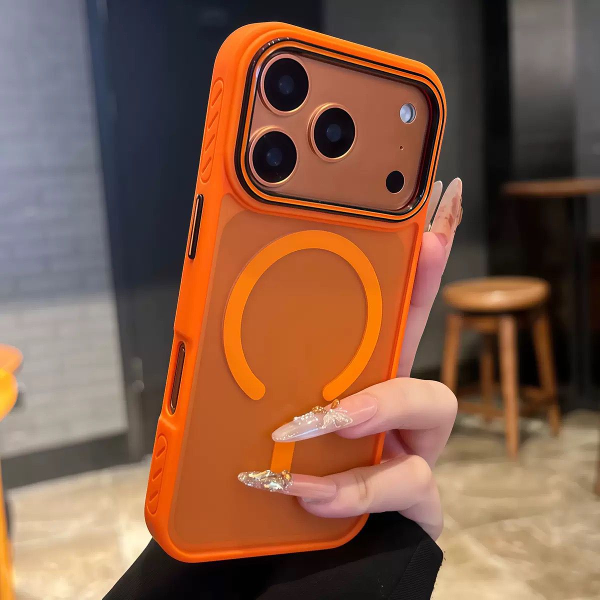 Orange Matte Magnetic Magsafe with Black Camera Border Case