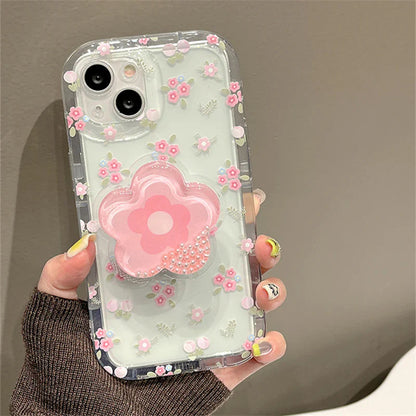 Transparent Pink Flower Case With Holder