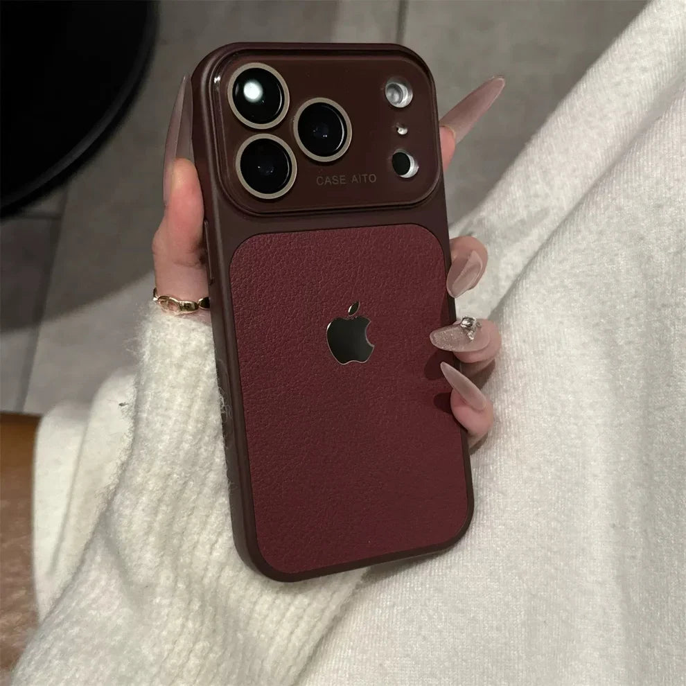 Rich Dark Cherry Leather Texture Premium Case